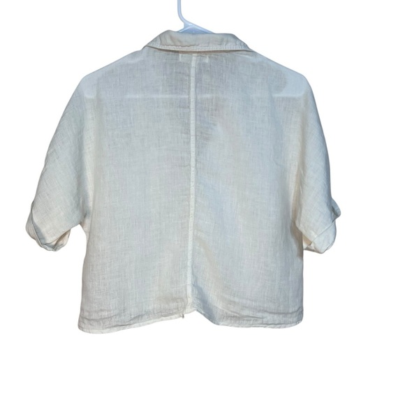 Cloth & Stone Anthropologie 100% Linen White Tie-Front Short Sleeve Crop Blouse - Picture 3 of 9